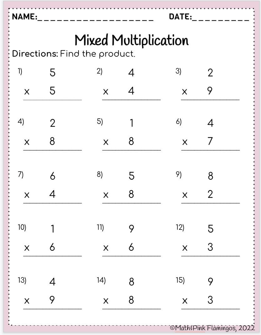 Mixed Multiplication Worksheets Etsy Worksheets Library