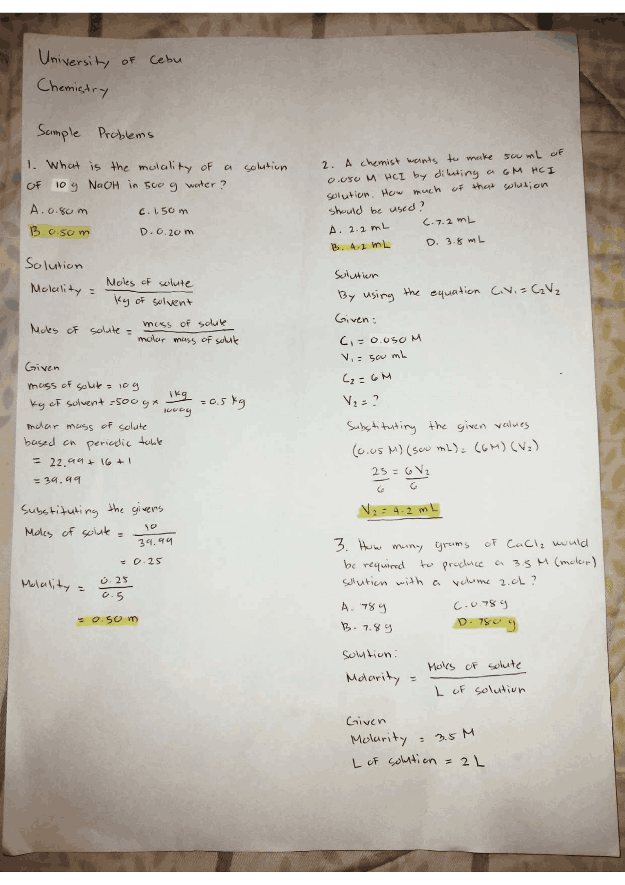 Molarity Molality Worksheet pdf Name Per Concentrations