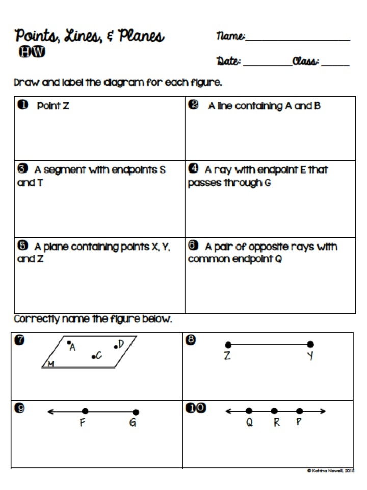 Mrs Newells Math MTBoS30 Points Lines And Planes Worksheets Library