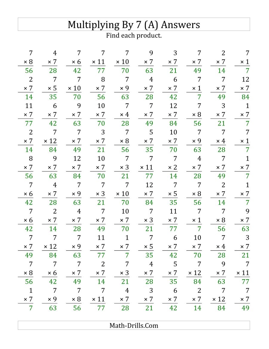 multiplication by 7 worksheets