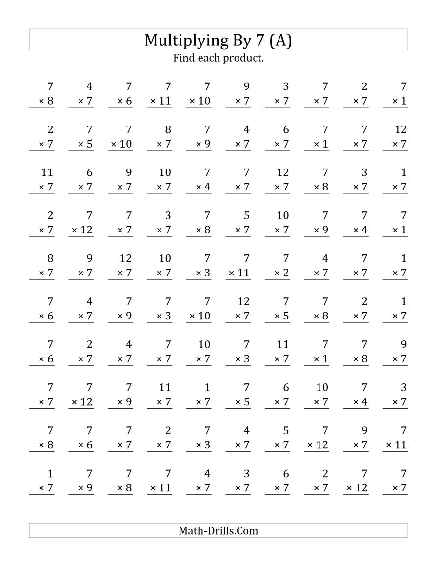 Multiplication 7 Worksheets