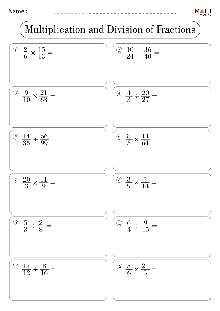 Multiplication And Division Fractions Worksheets 