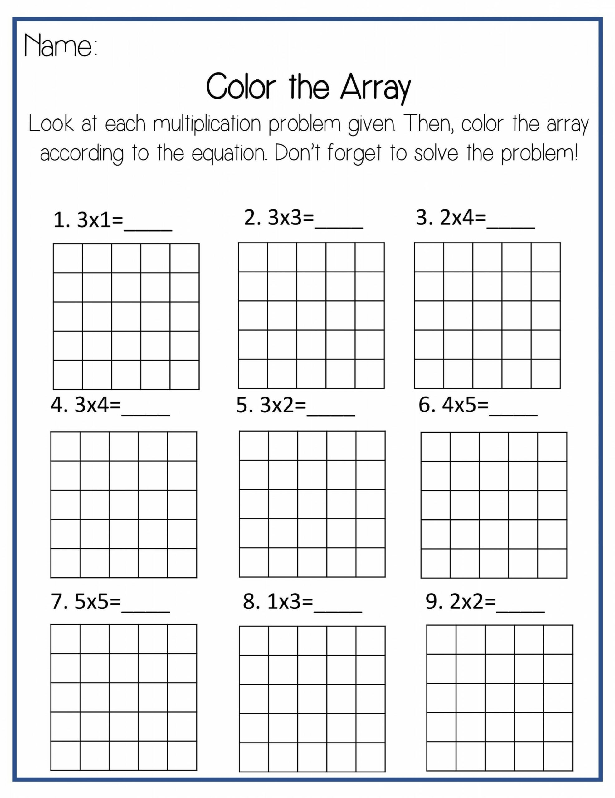 multiplication using arrays worksheets