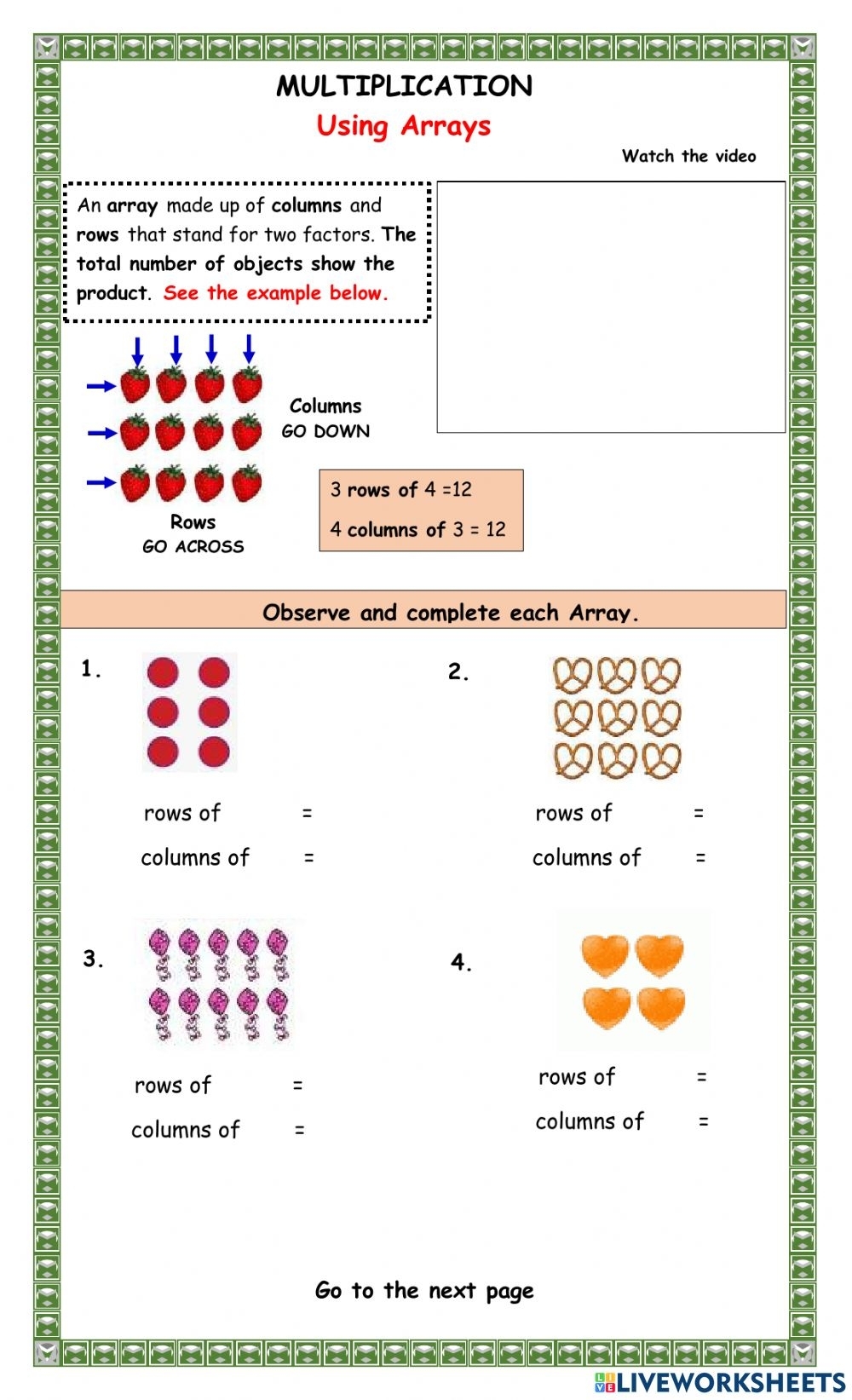 Multiplication Using Arrays Worksheets Printable Worksheets