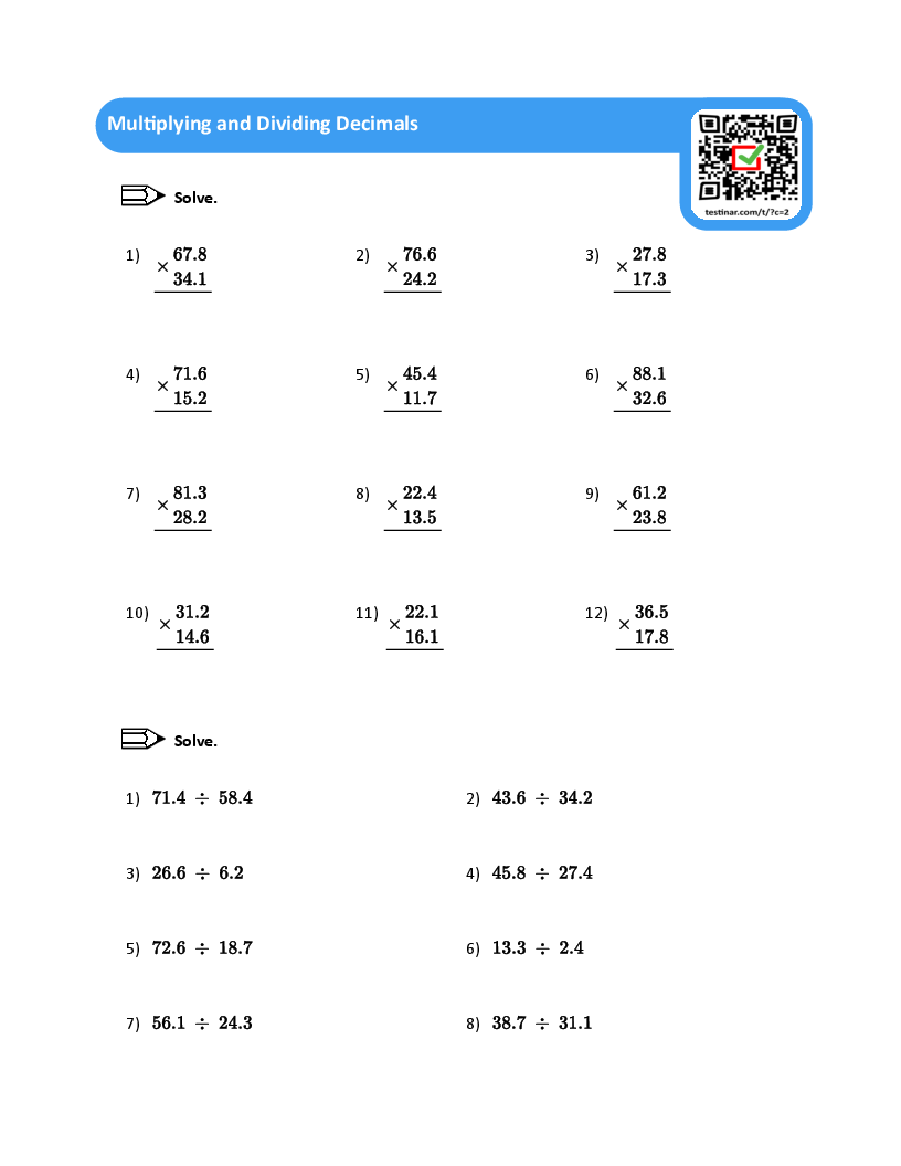 Multiplying And Dividing Decimals Worksheets Decimalworksheets