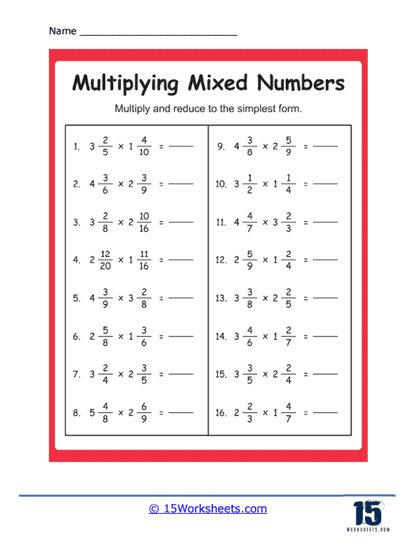 multiplying mixed fractions worksheet