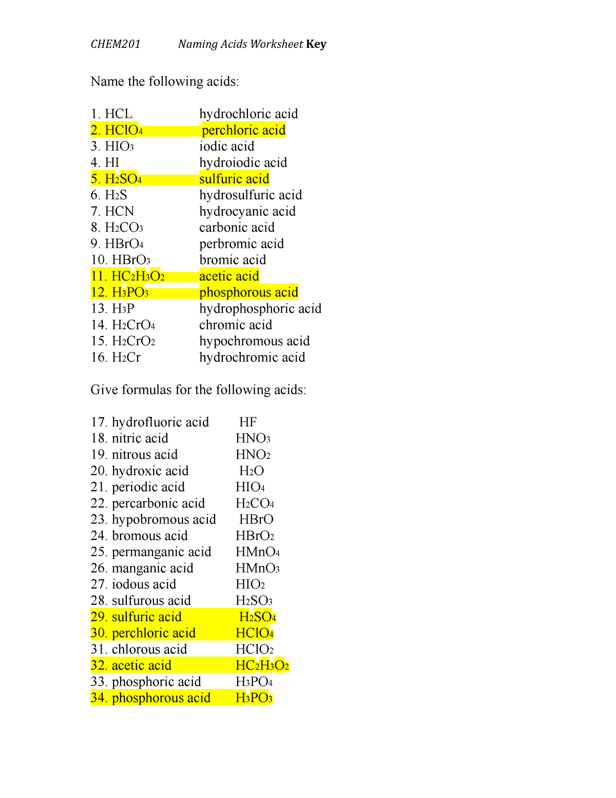 Naming Acids And Bases Worksheet WordMint Worksheets Library