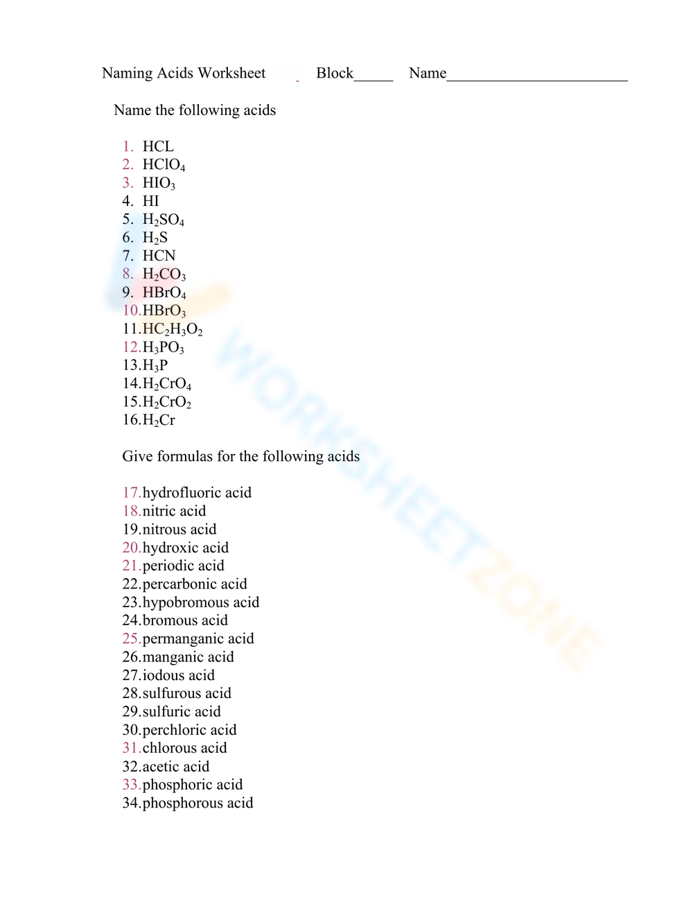 Naming Acids And Bases Worksheet Worksheets Library