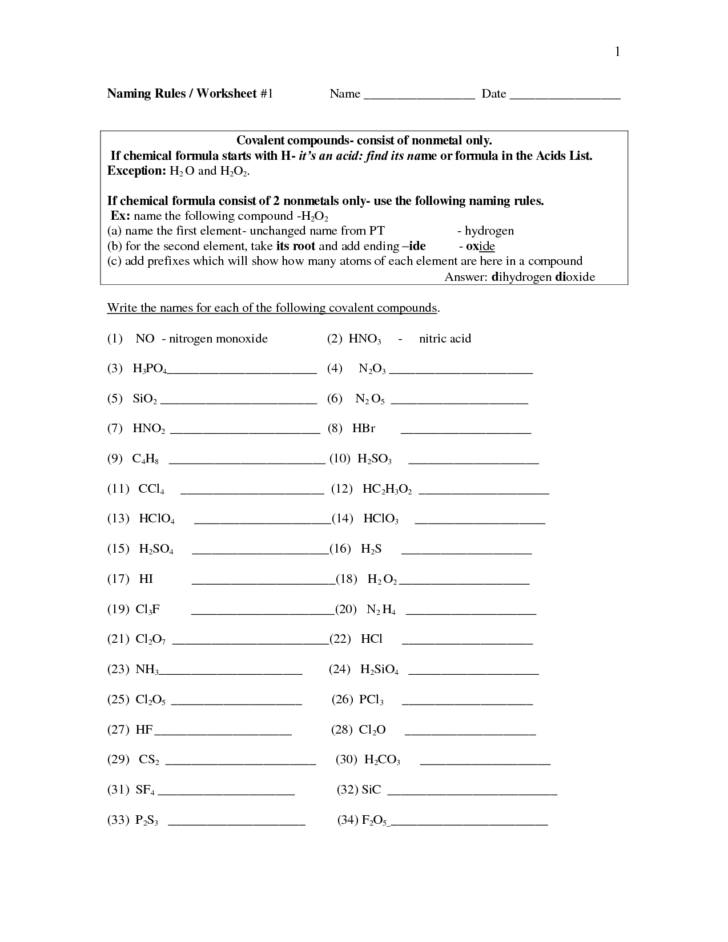 naming chemical compounds worksheet