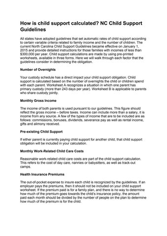 NC Child Support Guidelines By Rosen Law Firm Issuu Worksheets Library