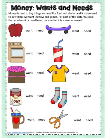 needs and wants worksheet
