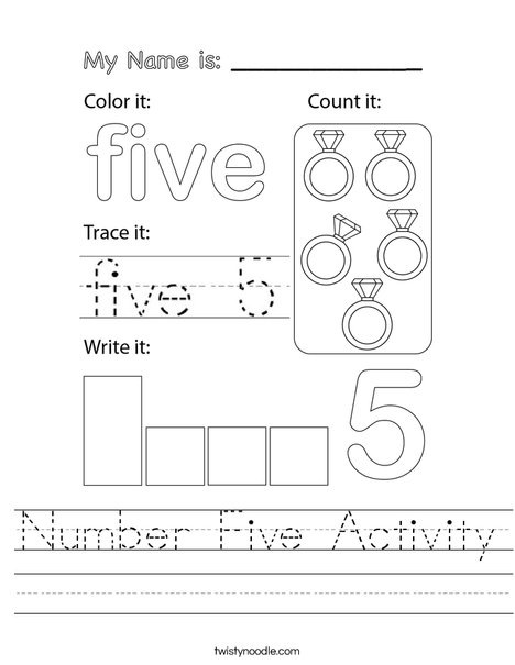 Number Five Activity Worksheet Twisty Noodle Worksheets Library