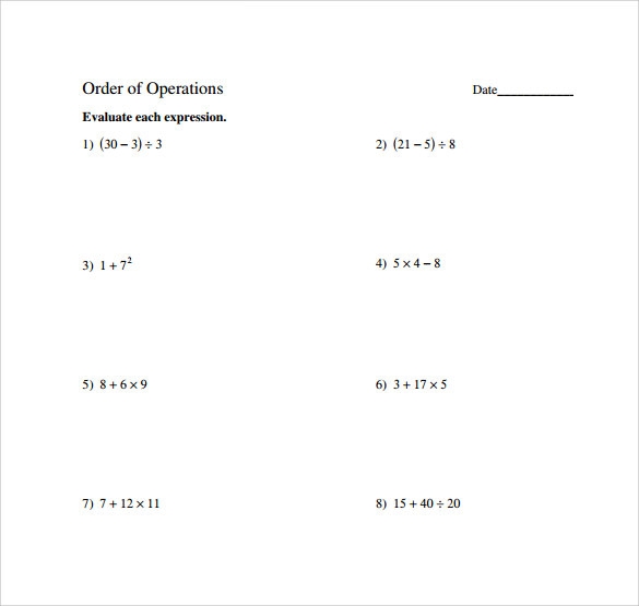 Order Of Operations Worksheets Order Of Operations Worksheets 