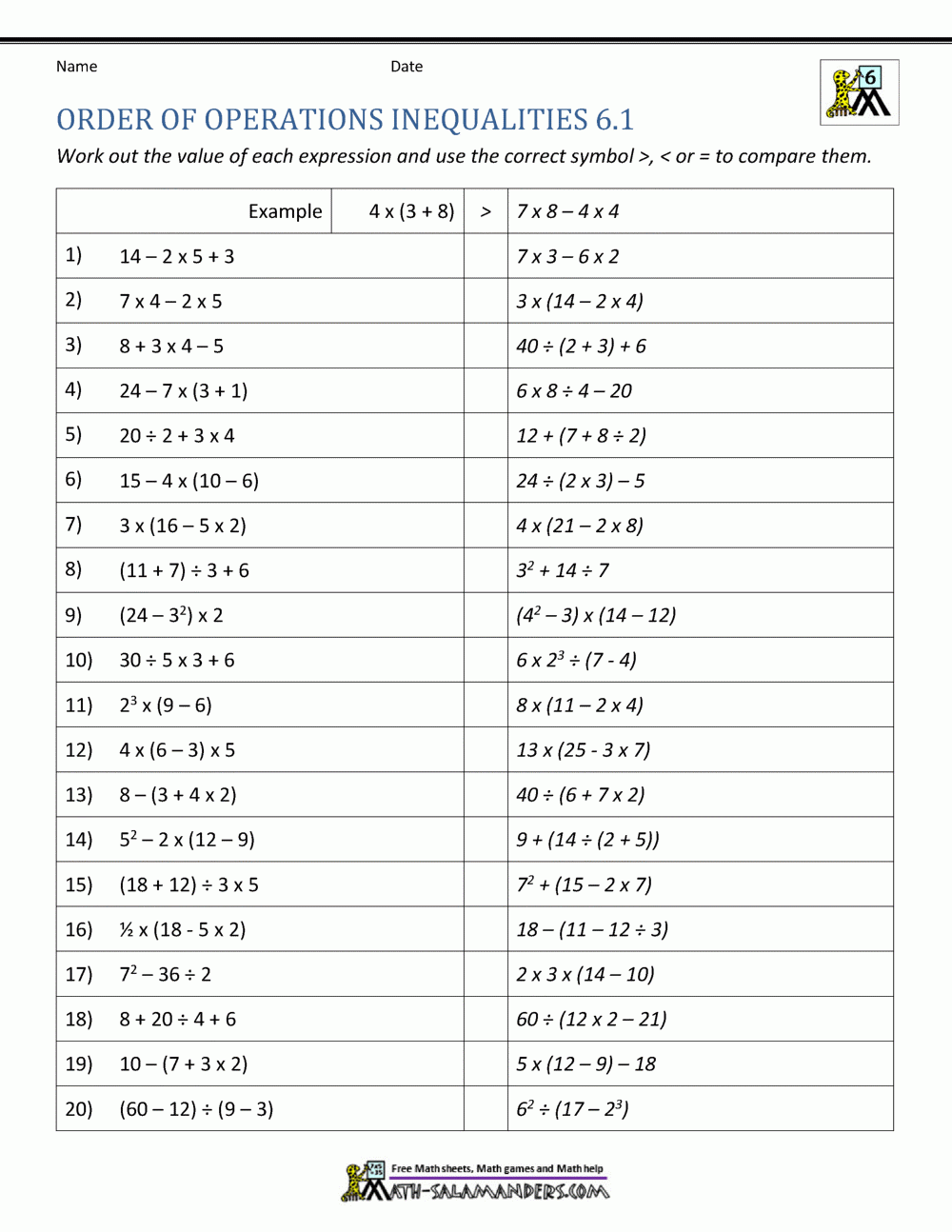Order Of Operations Worksheets Worksheets Library
