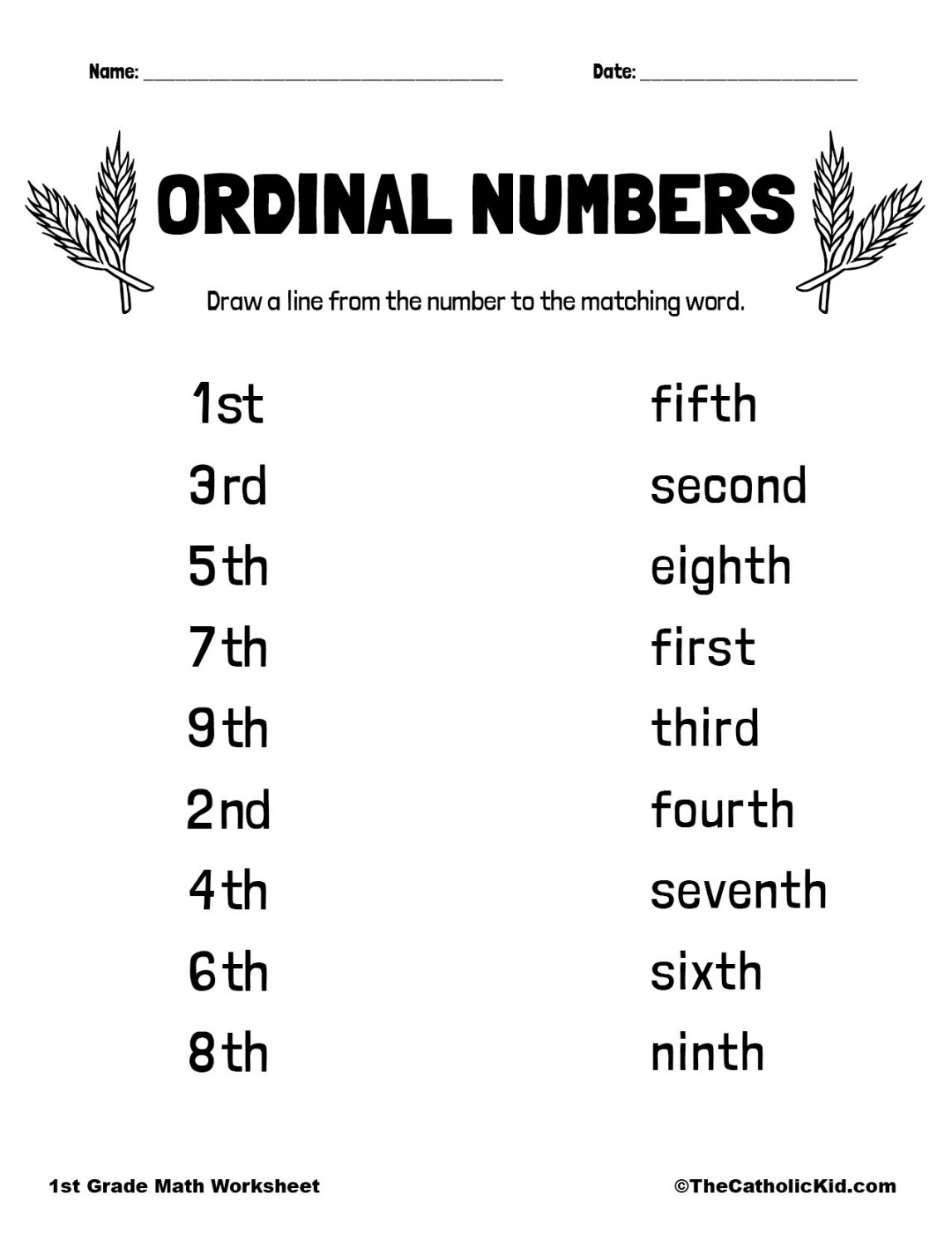 ordinal numbers worksheet