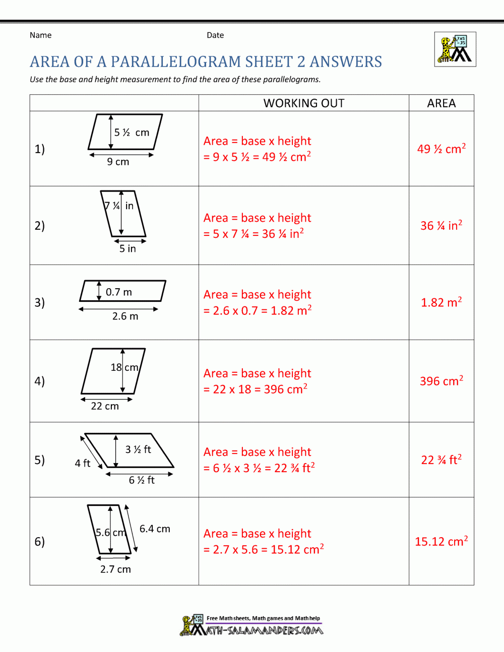 Parallelogram Worksheet With Answers Worksheets Library