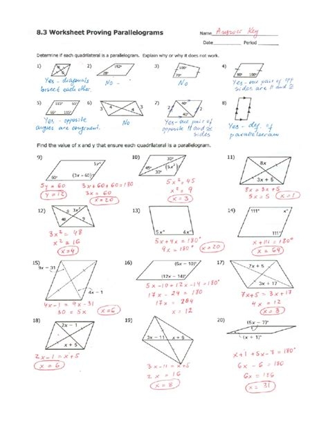 Parallelogram Worksheet With Answers Worksheets Library
