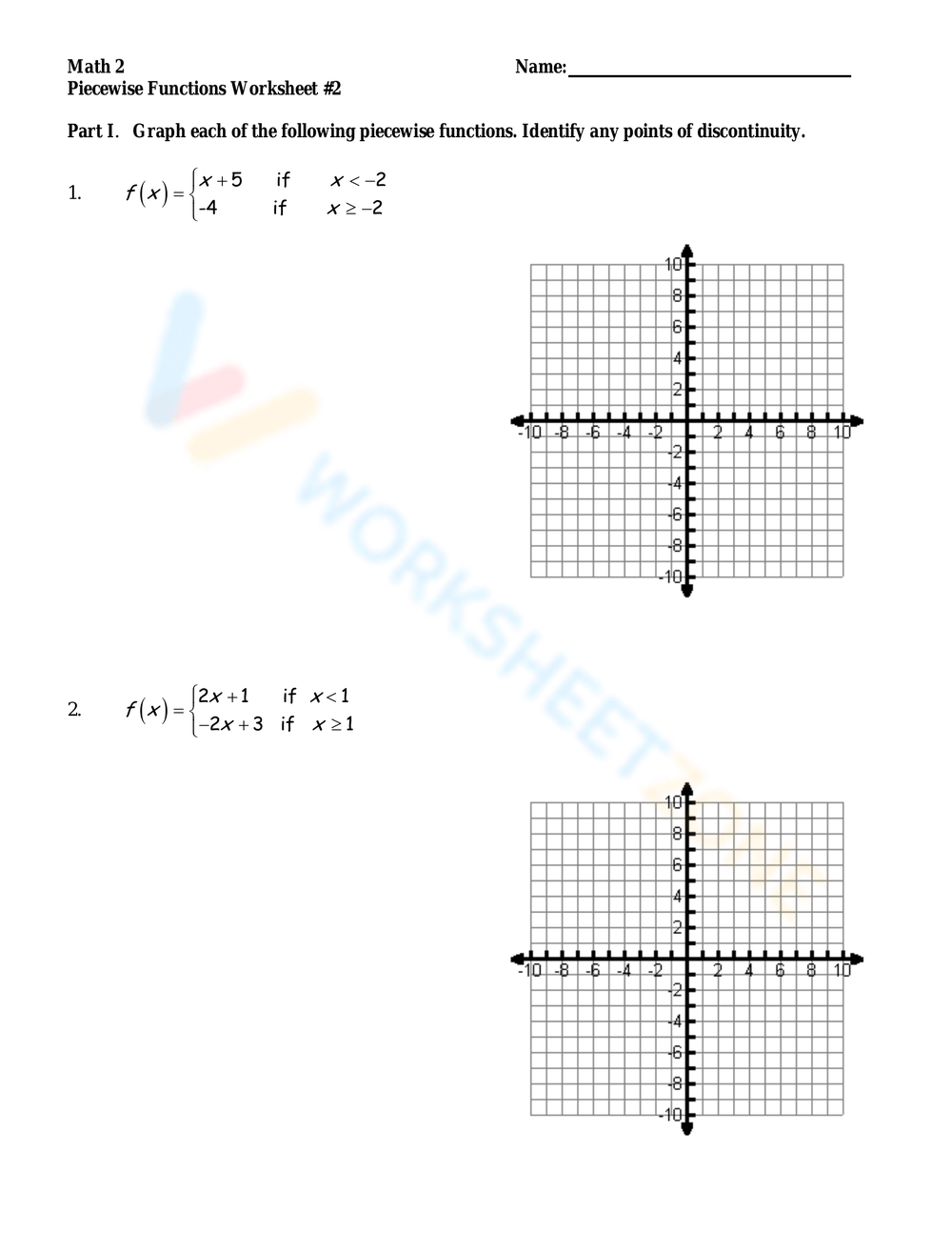 Piecewise defined Functions Worksheet Live Worksheets Worksheets