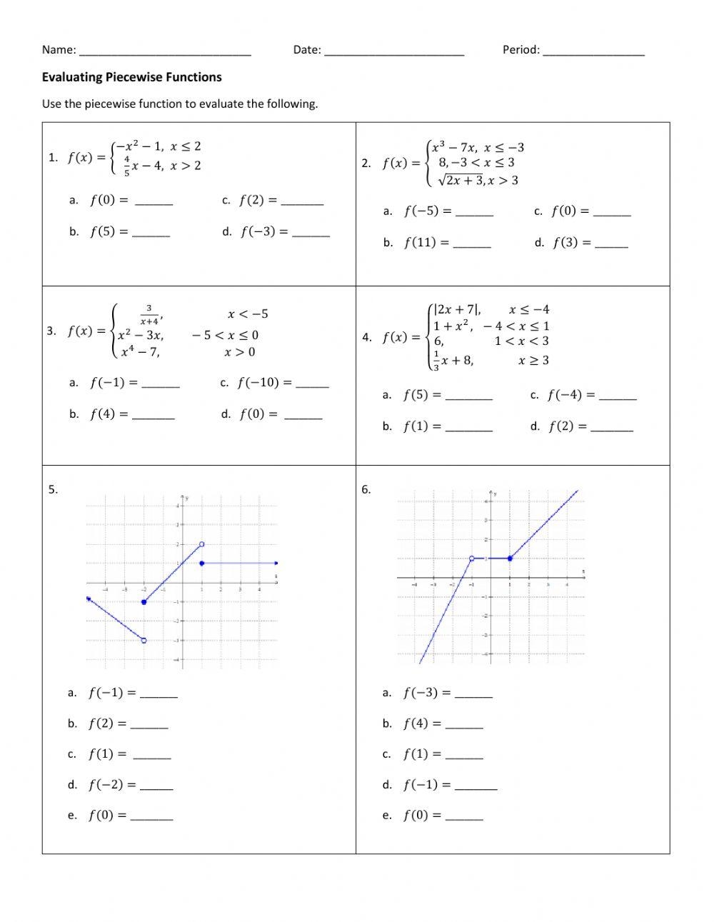 Piecewise Functions Graphing Activity Worksheets Library