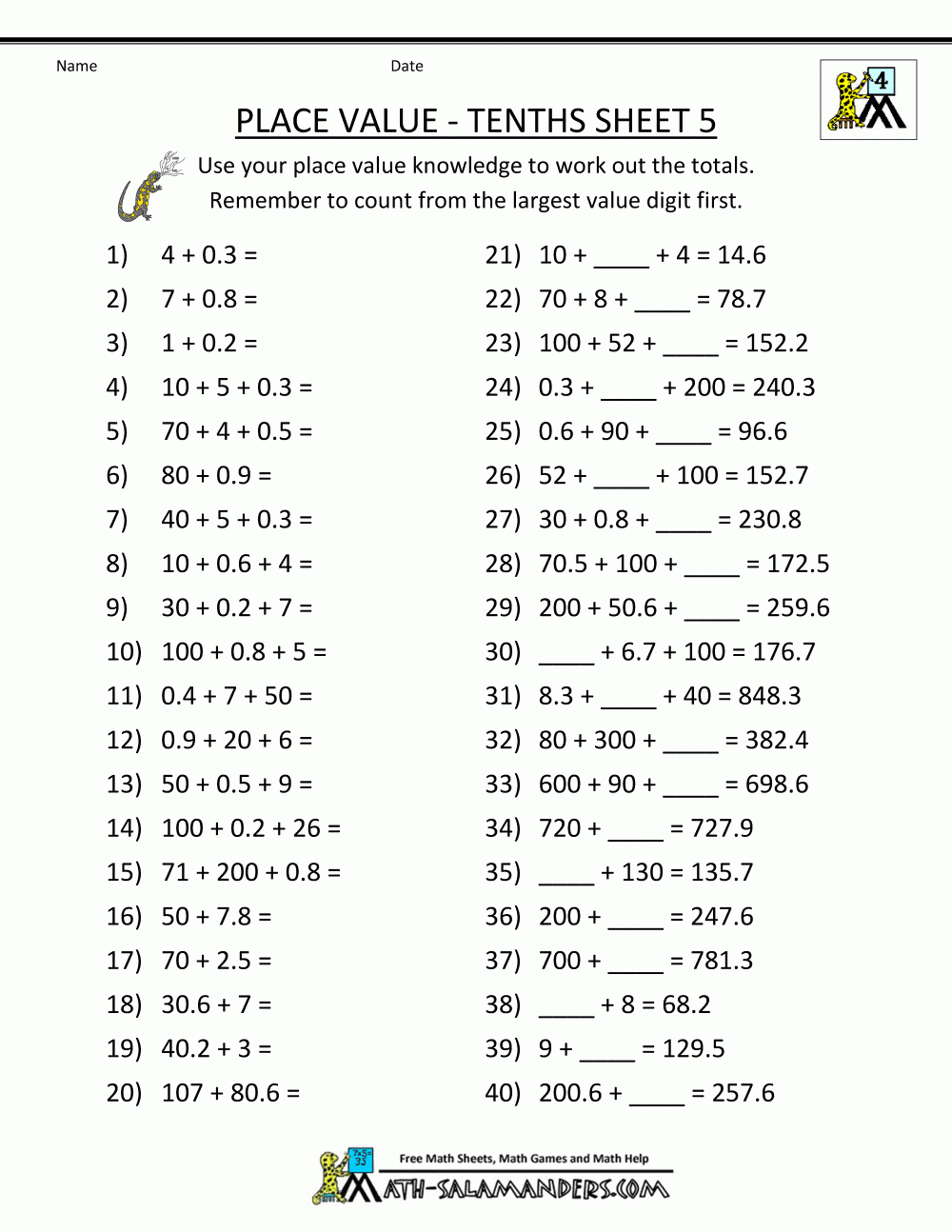 place value practice worksheets