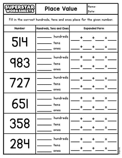 Place Value Worksheets Superstar Worksheets Worksheets Library