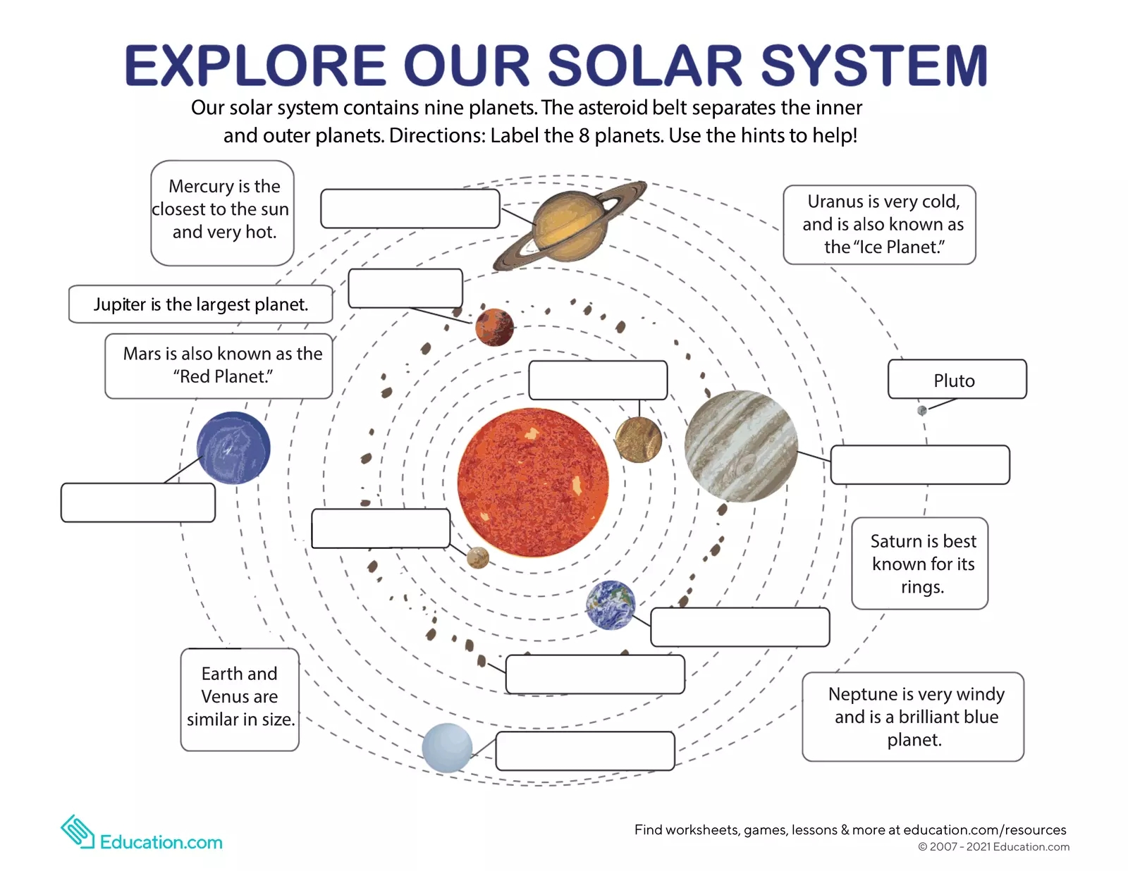 planets worksheet
