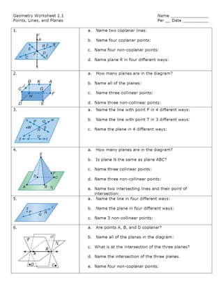 Points Lines And Planes Worksheets Worksheets Library