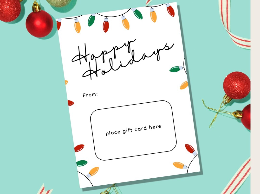 Printable Happy Holidays Gift Card Holder Teacher Christmas Gift Card 