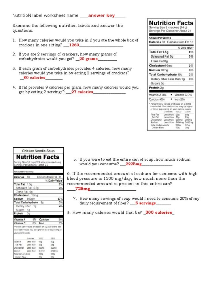 Reading Food Label Worksheet Nutrition Labels Reading Food Labels 