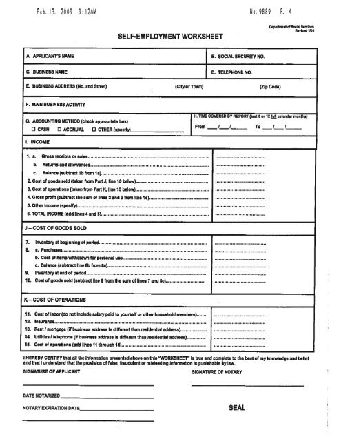 SELF EMPLOYMENT INCOME WORKSHEET Worksheets Library