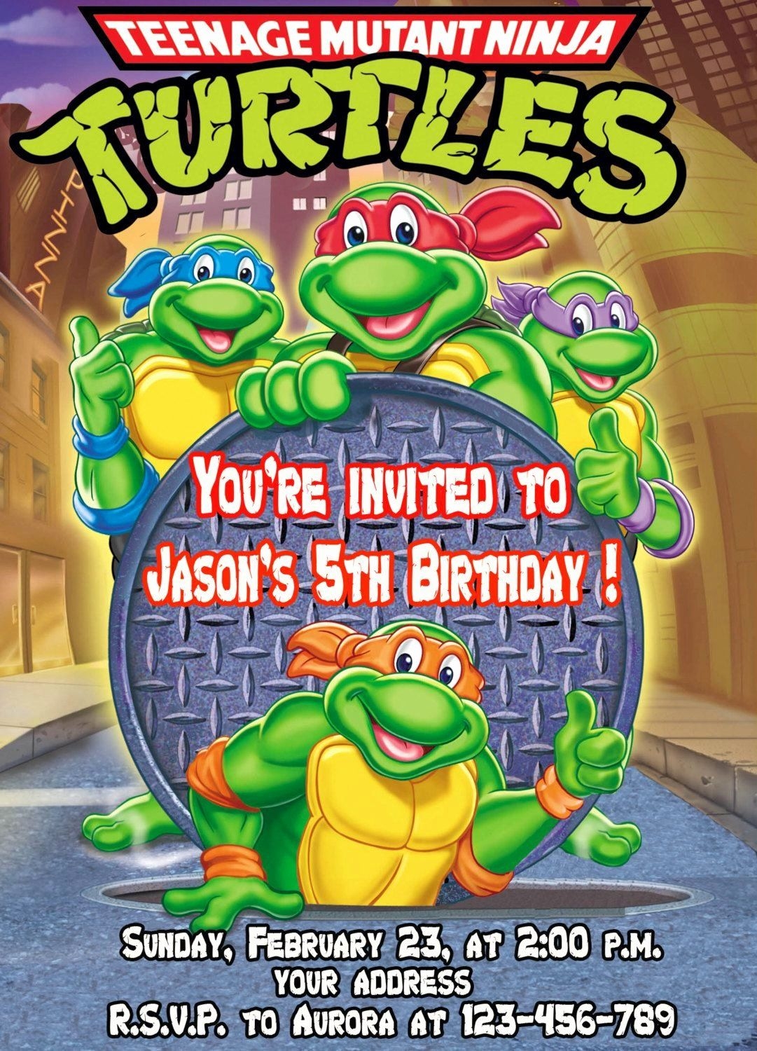 Teenage Mutant Ninja Turtles Birthday Invitations Template Content 