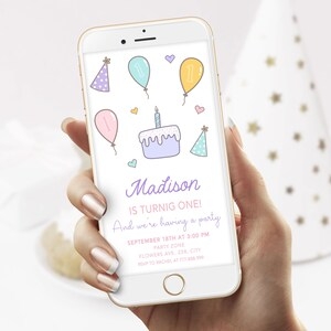 Text Message Invitation Template Girl Birthday Any Age Modern Pastel 
