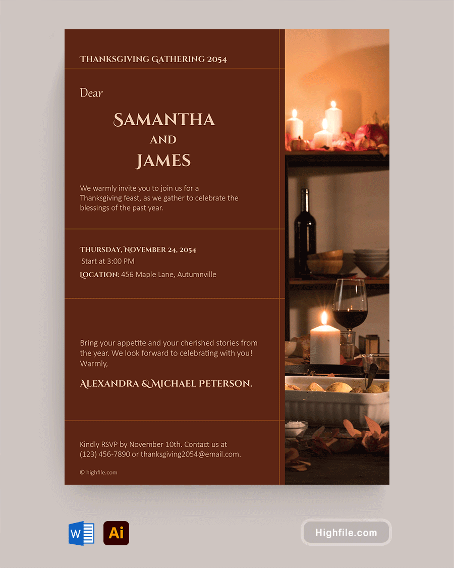 Thanksgiving Invitation Template Word Adobe Illustrator Highfile