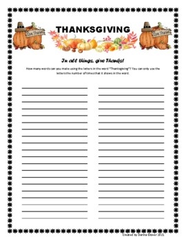 Thanksgiving Wordmaker Worksheet By Darina Glover TPT