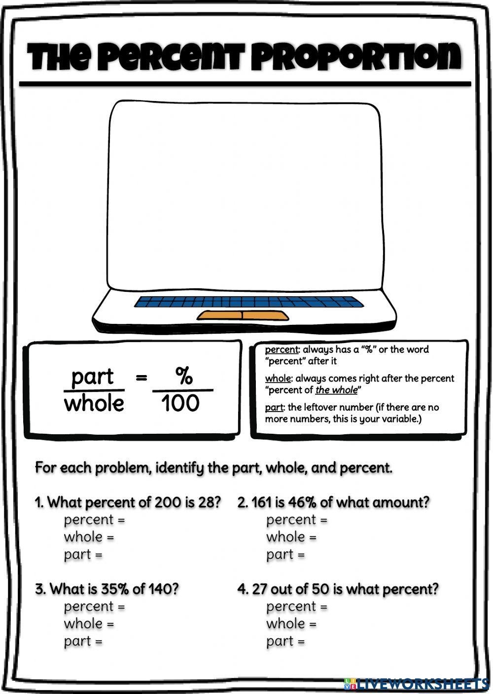 The Percent Proportion Part 1 Worksheet Live Worksheets Worksheets 