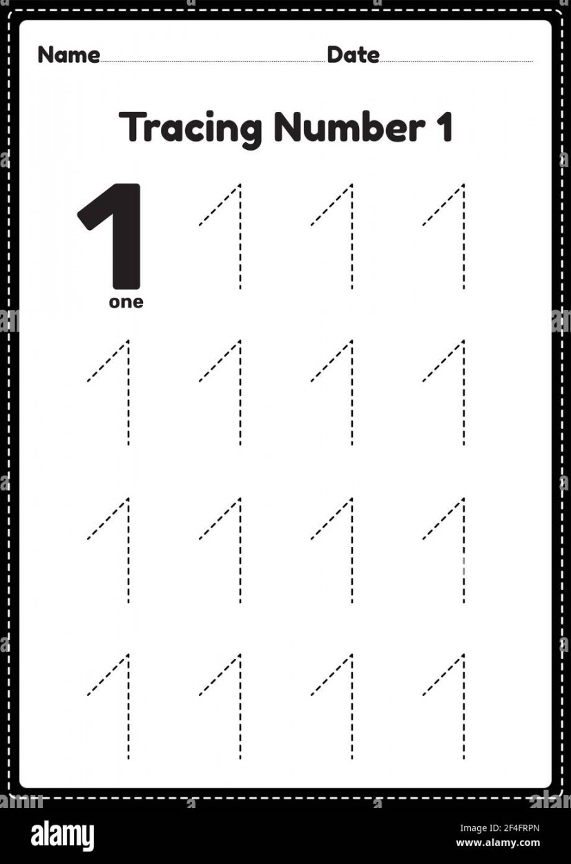 Trace Number 1 Worksheet Printable PDF Template
