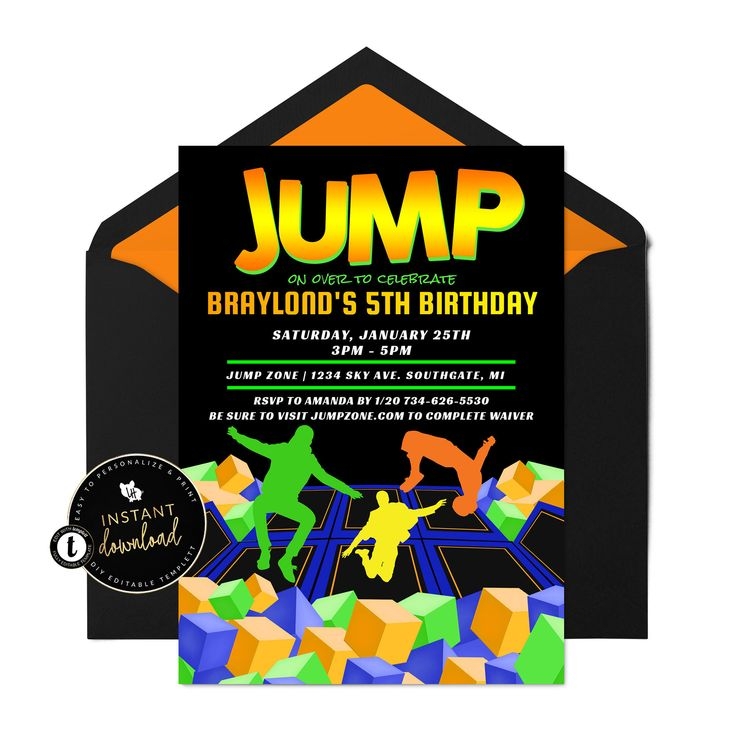 Trampoline Party Invite Template Free Printable Calendars AT A GLANCE