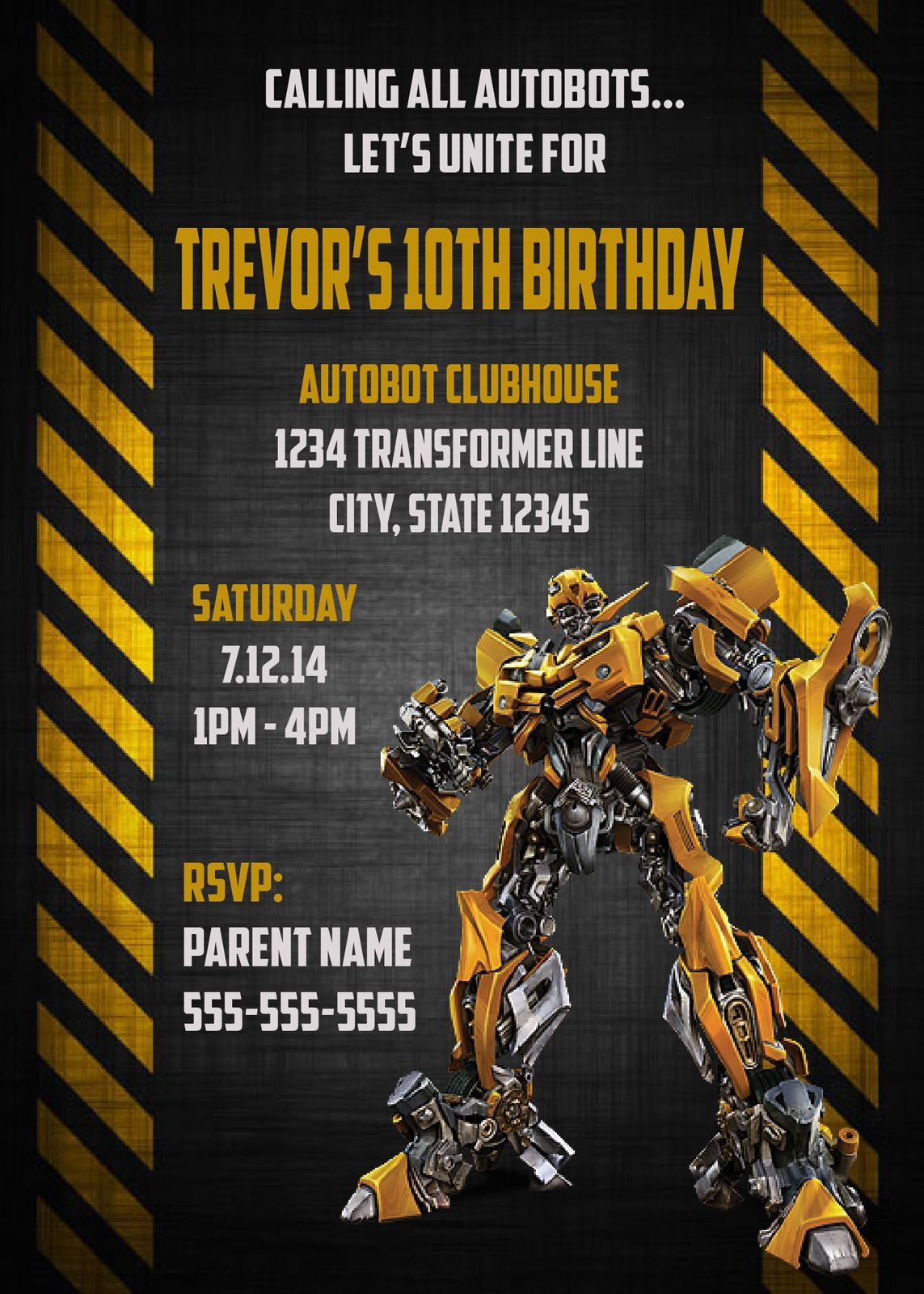 Transformers Invitation Template Printable Calendars AT A GLANCE