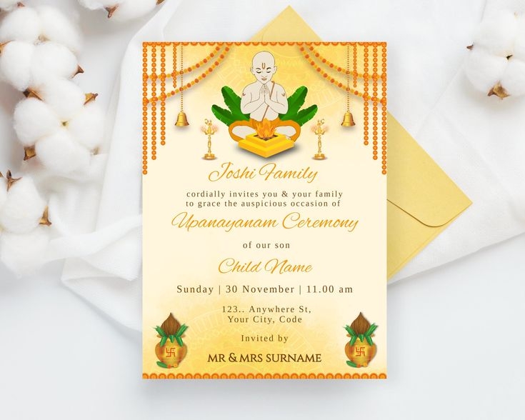 Upanayanam Ceremony Invitation As Thread Ceremony Janoi Ceremony Invite 