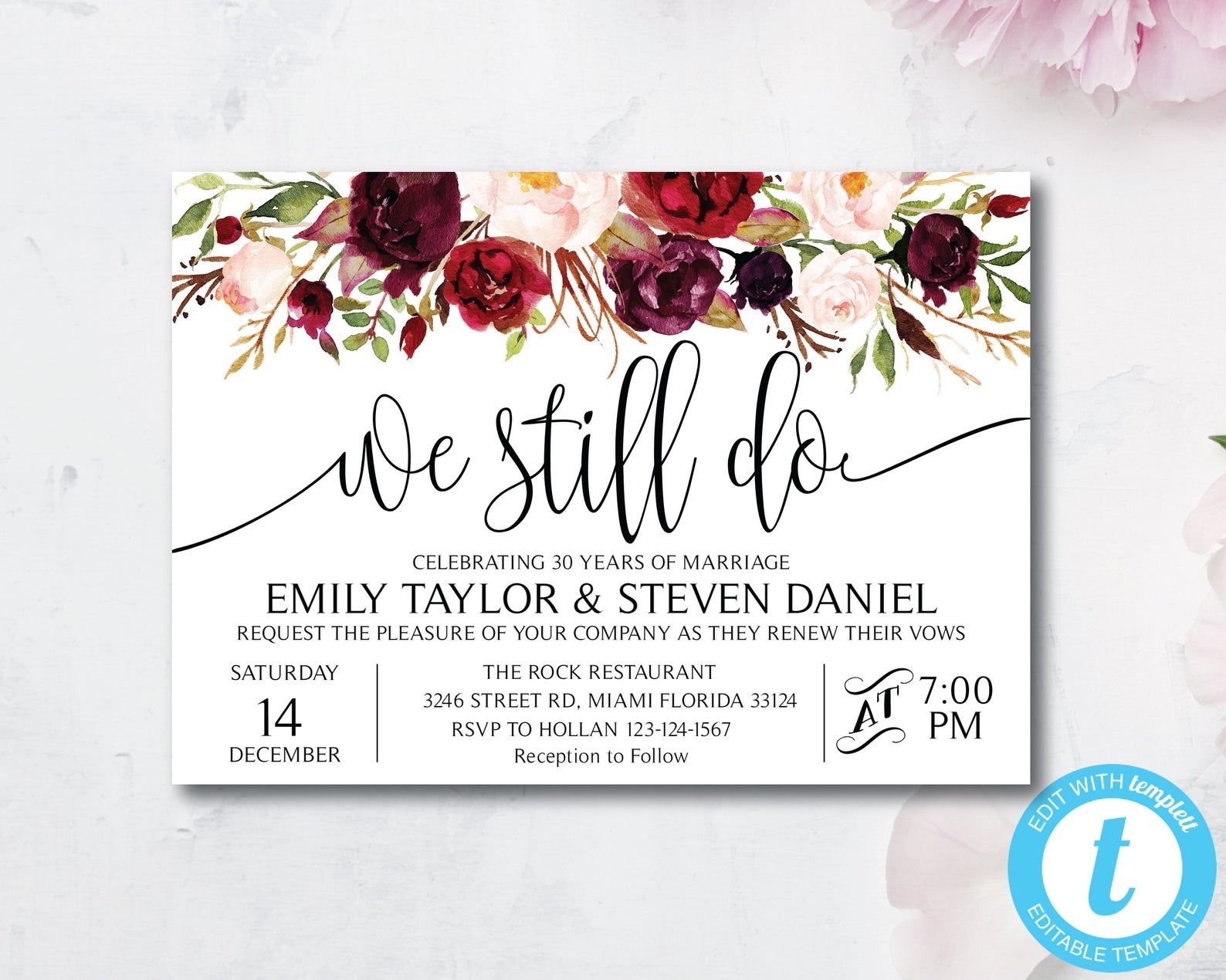 Vow Renewal Invitations Templates Free Printable Word Searches