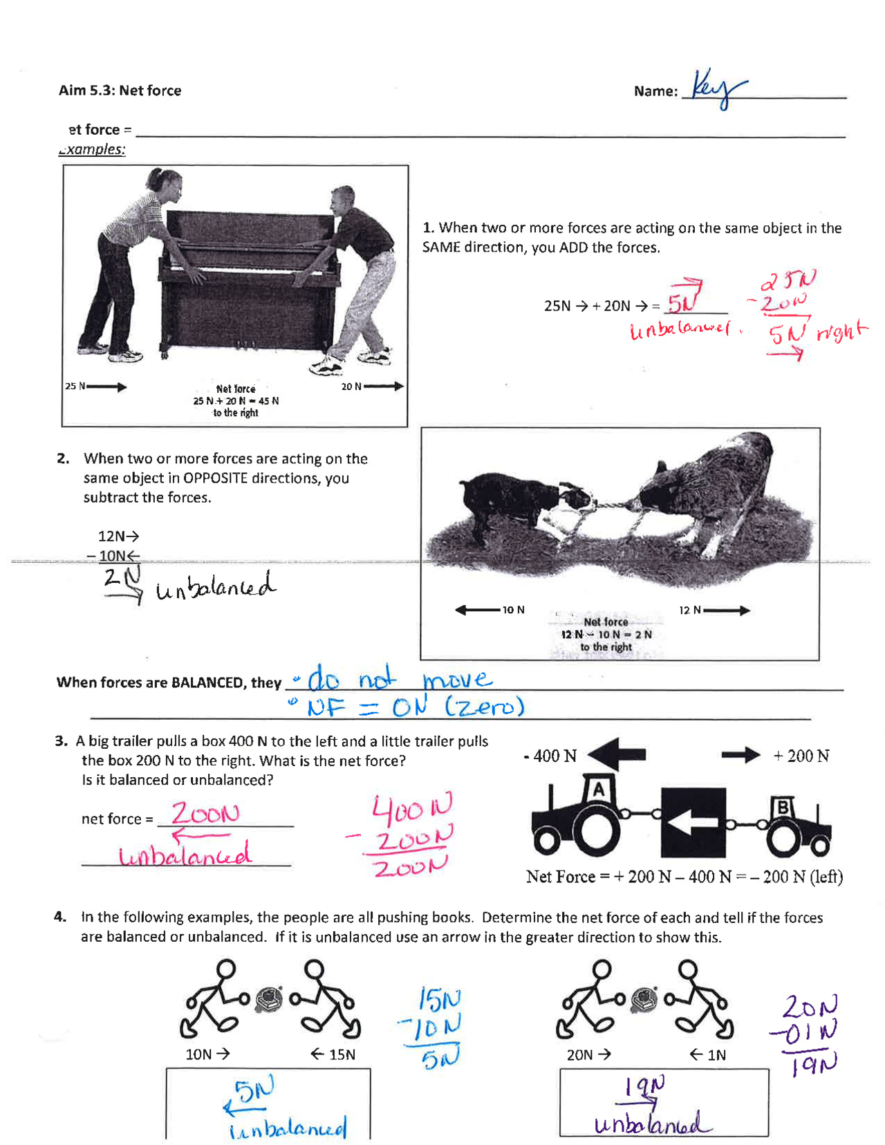 Worksheet Answer Key For Net Force Physics Exercises Physics 
