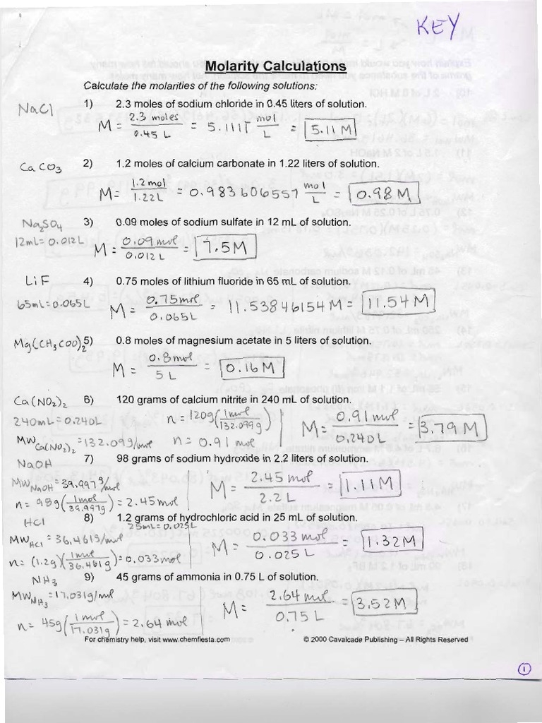 Worksheet Molarity Name CHEMISTRY Worksheets Library