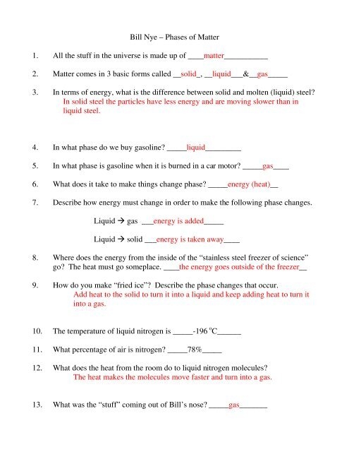 05 Bill Nye Phases Of Matter Answers Worksheets Library