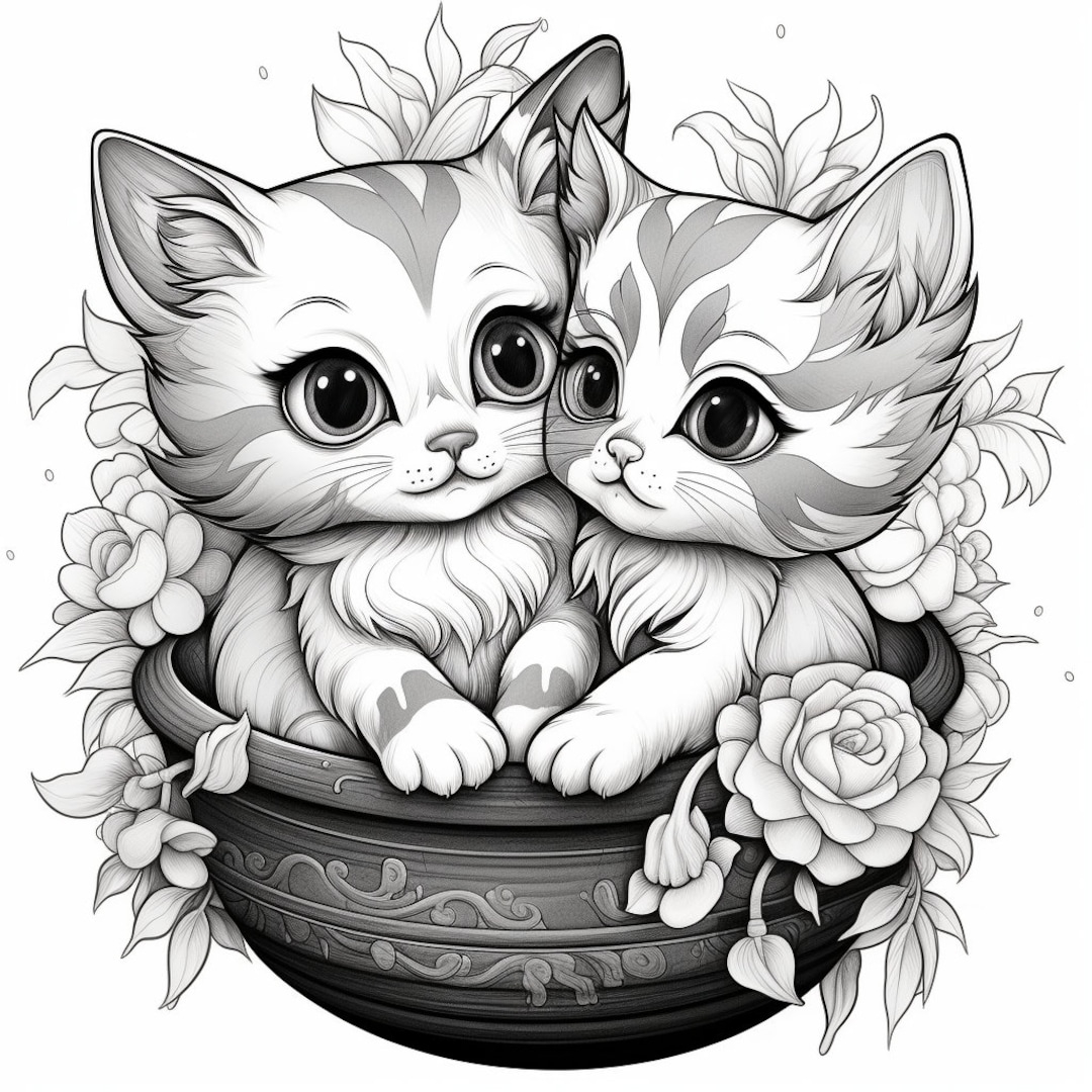 10 Cute Kitten Colouring Pages printable PDF Instant Download coloring