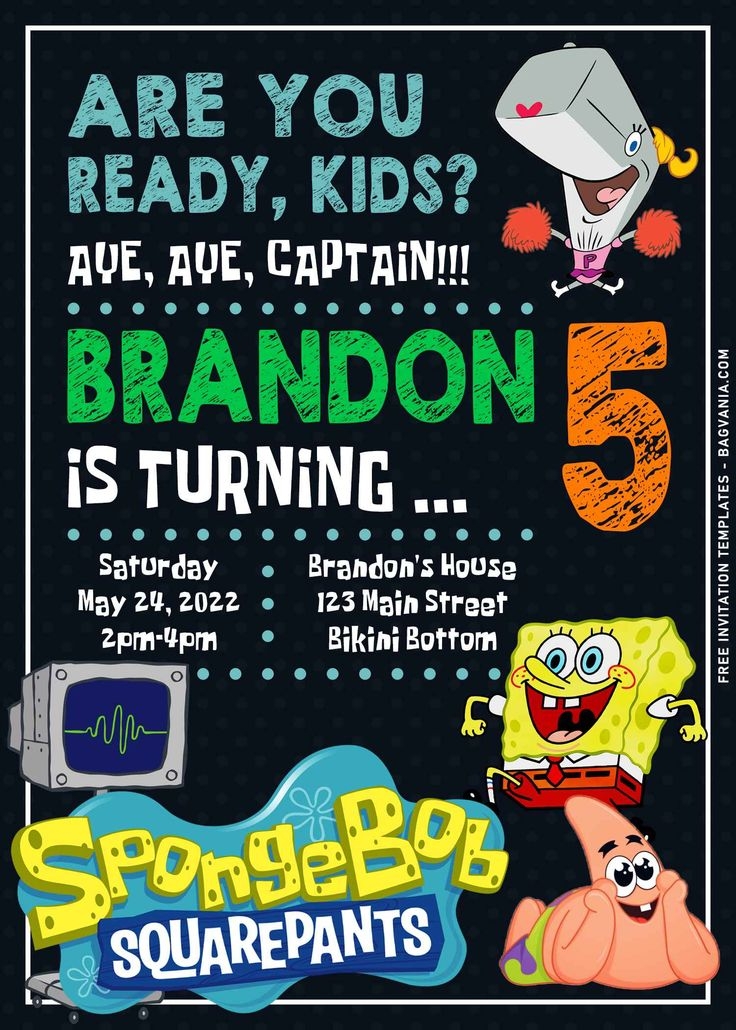 10 Lively Colored SpongeBob SquarePants Birthday Invitation Templates 
