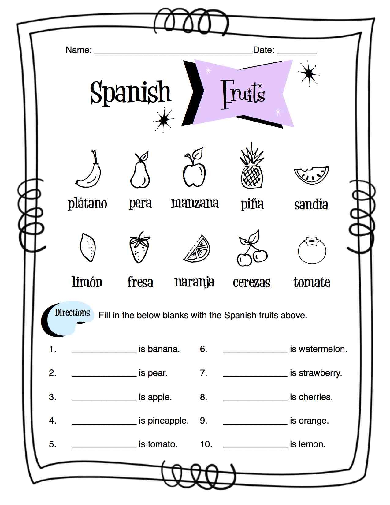 learning spanish worksheets