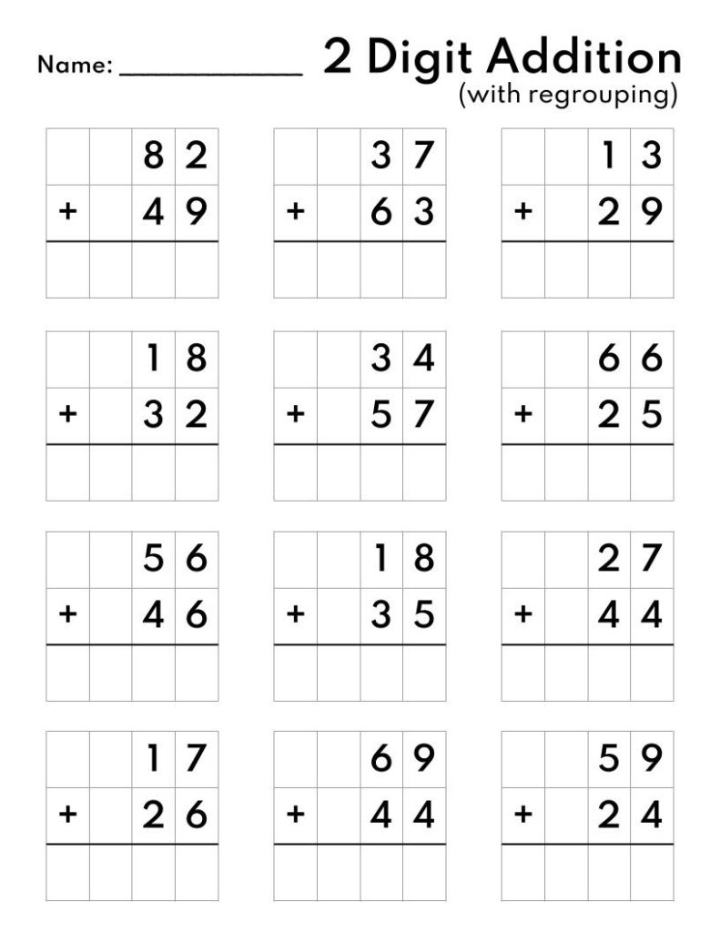 2 digit by 2 digit addition worksheets