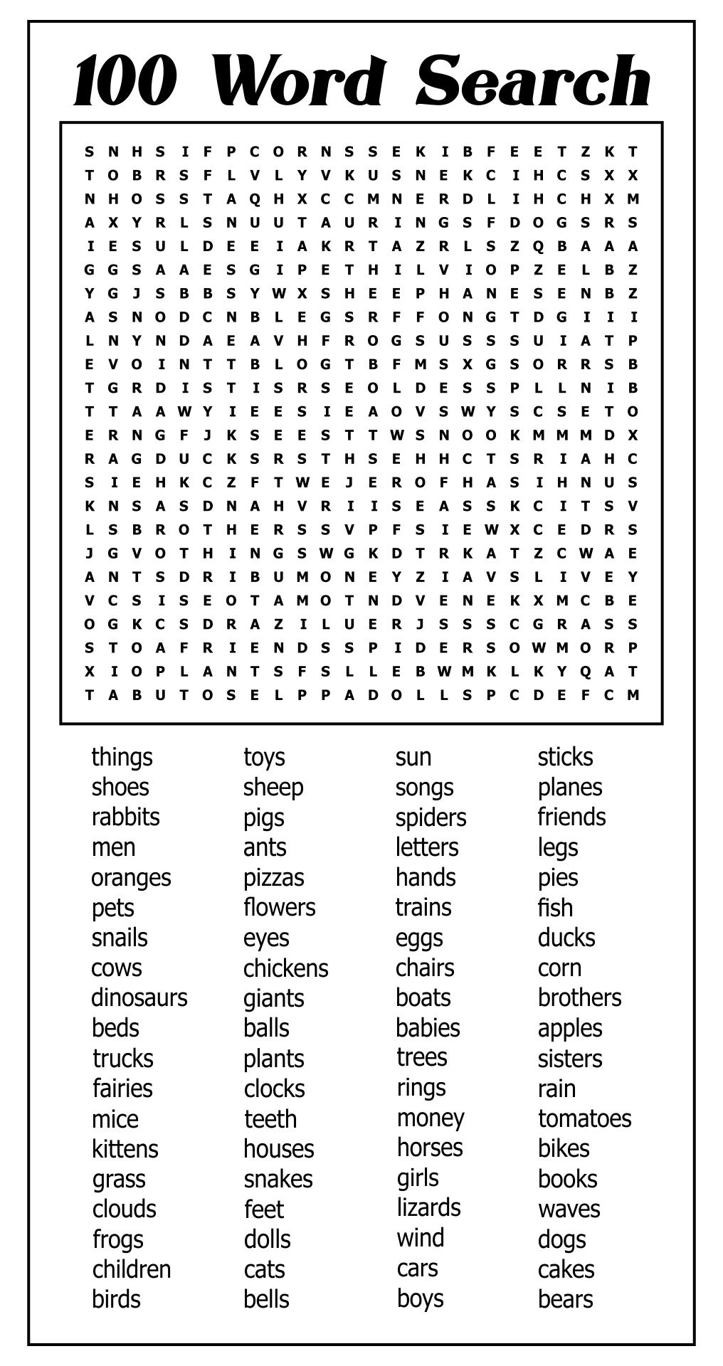 100 Word Word Searches Printable Word Search Maker