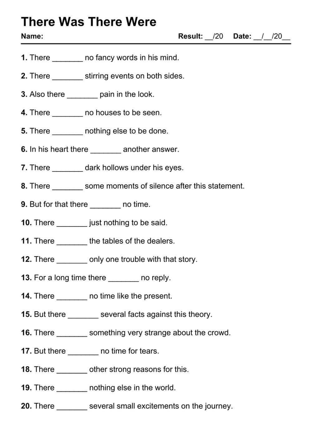 101 There Was There Were PDF Worksheets With Answers Grammarism