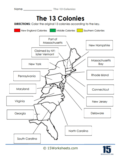 13 Colonies Interactive Map Worksheets Library